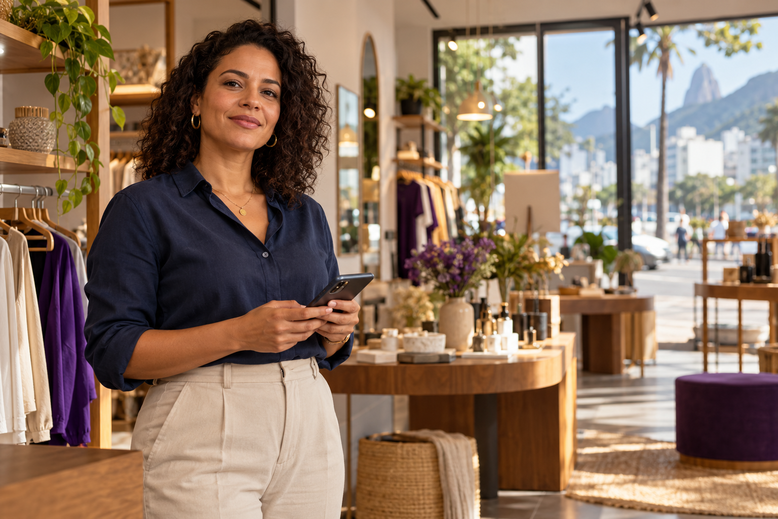 Empreendedora usando presença digital em seu negócio